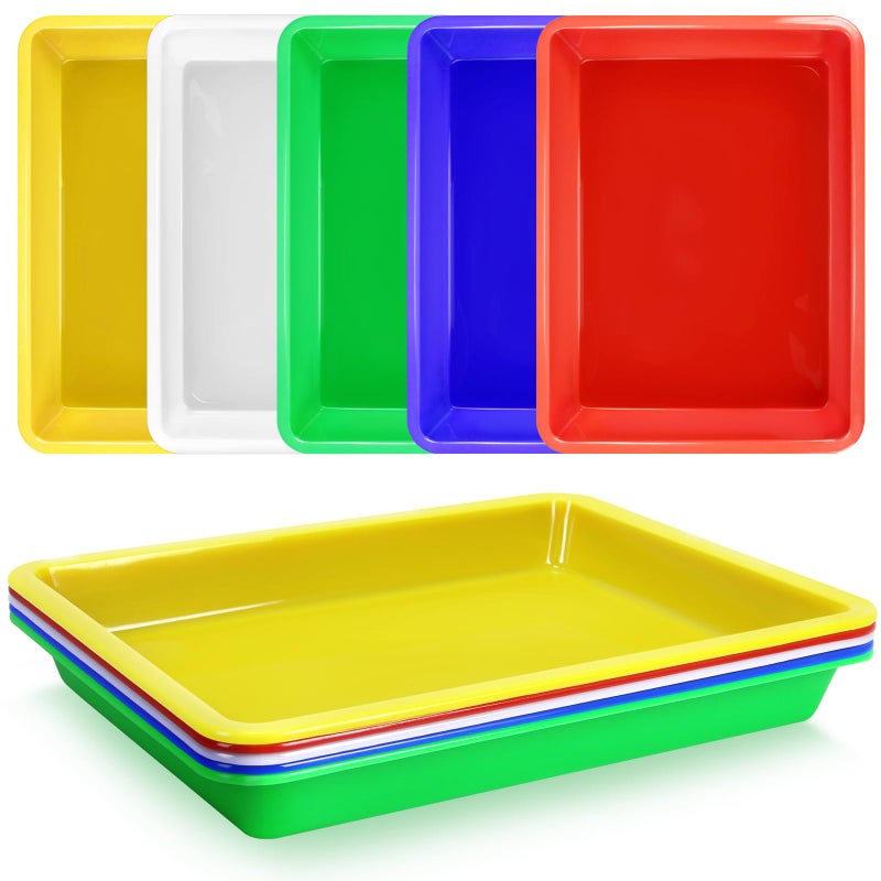 Weoxpr 5 Pack Multicolor Plastic Art Trays - Activity Tray Crafts Organizer Tray Serving Tray for School Home Art and Crafts, DIY Projects, Painting, Beads, Organizing Supply - Image 1